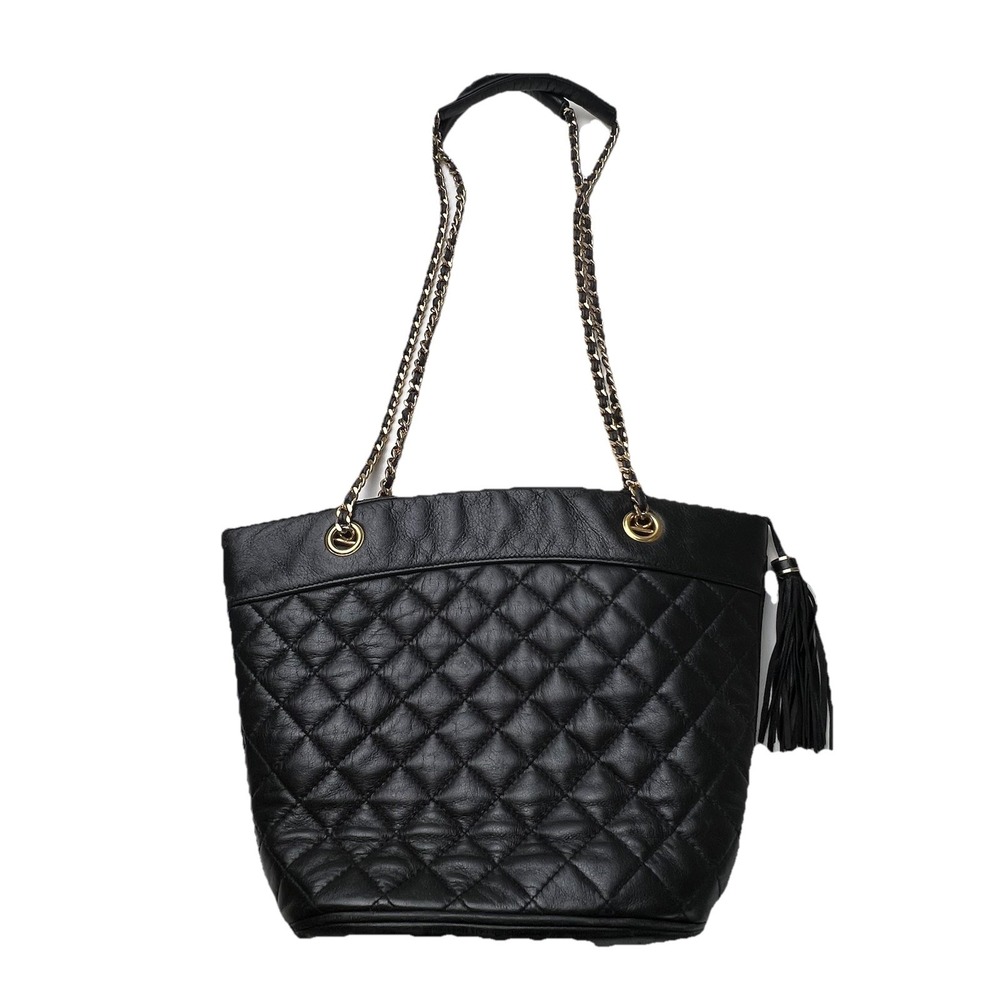 Koret Vintage Black Leather Quilted Shoulder Handbag Tassel Chain Straps